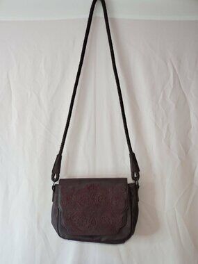 (A1115) Circus for Sam Edelman Intricate Design Maroon Faux Leather Purse